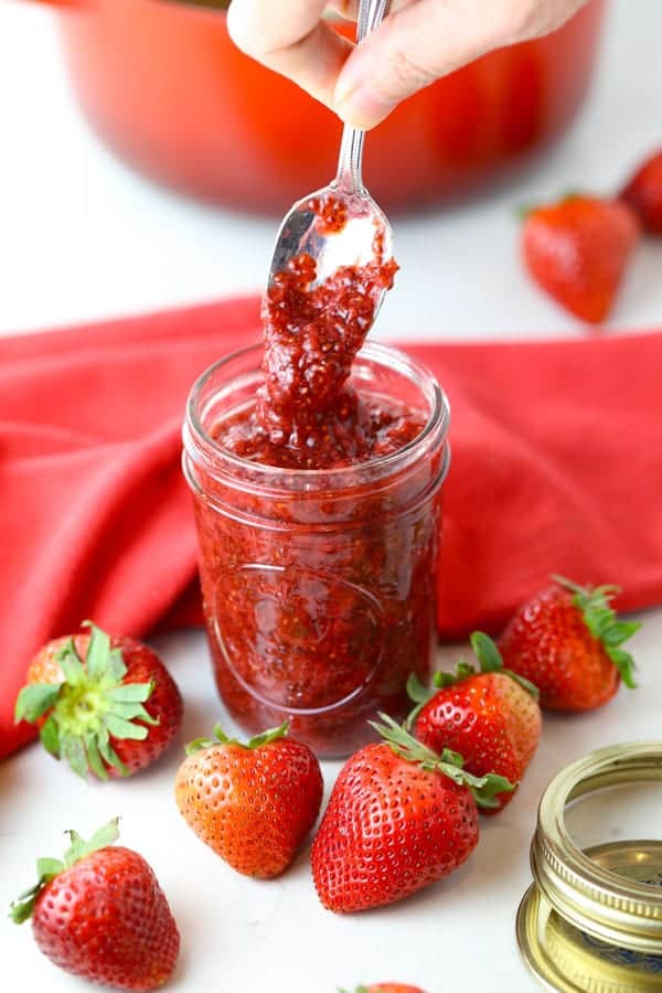 Spoon full of paleo strawberry jam