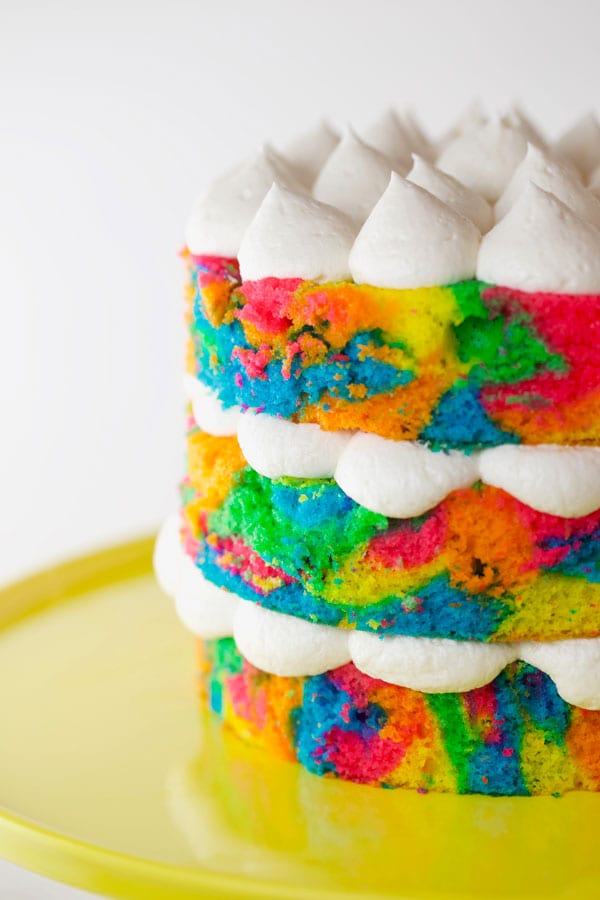 Rainbow tie dye cake layers