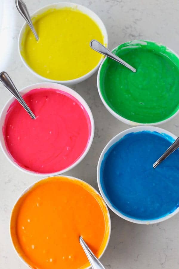 Colored cake batter bowls