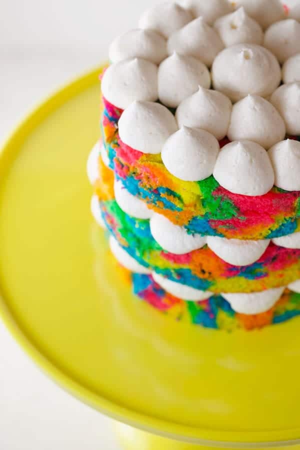 Rainbow tie dye cake close up