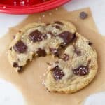 Closeup of chewy chocolate chip cookies