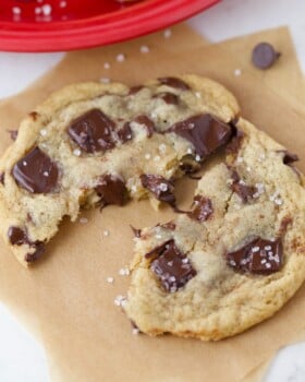 Closeup of chewy chocolate chip cookies