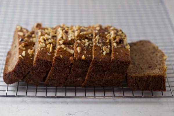 Paleo banana bread loaf sliced