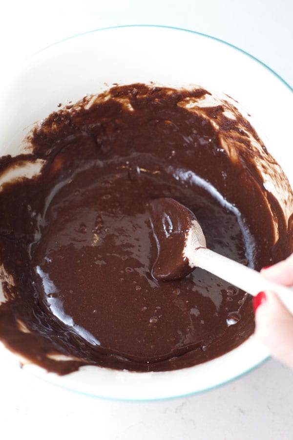 Mixing brownie batter