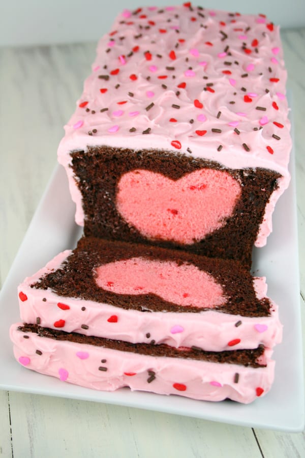 Chocolate strawberry surprise inside cake