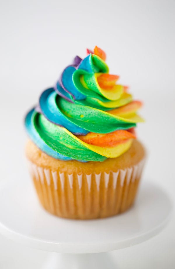 Cupcake with rainbow swirl of frosting