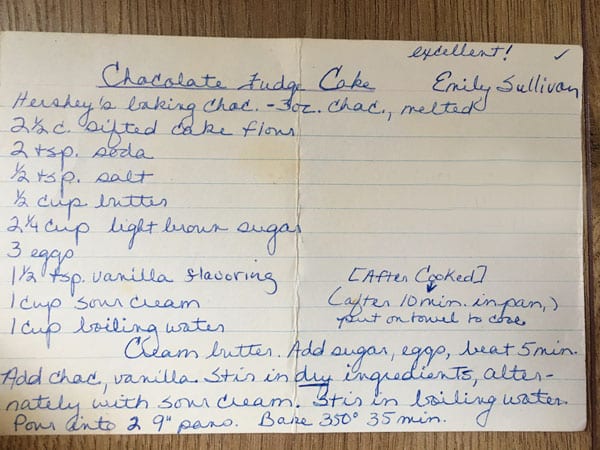 Aunt Emily's recipe card