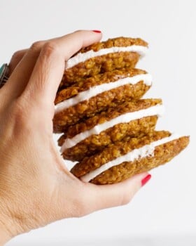 Hand holding oatmeal cream pies