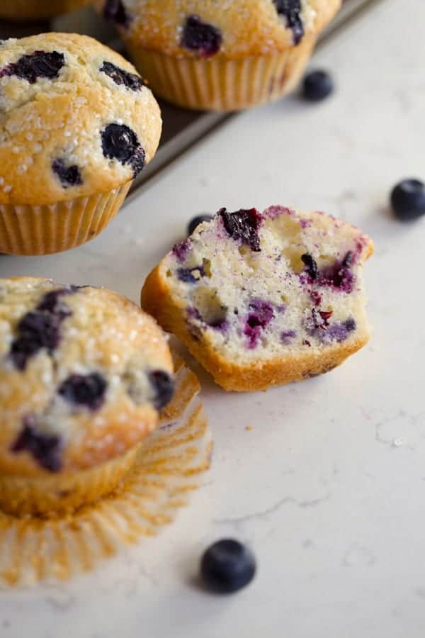 Blueberry muffin cut in half