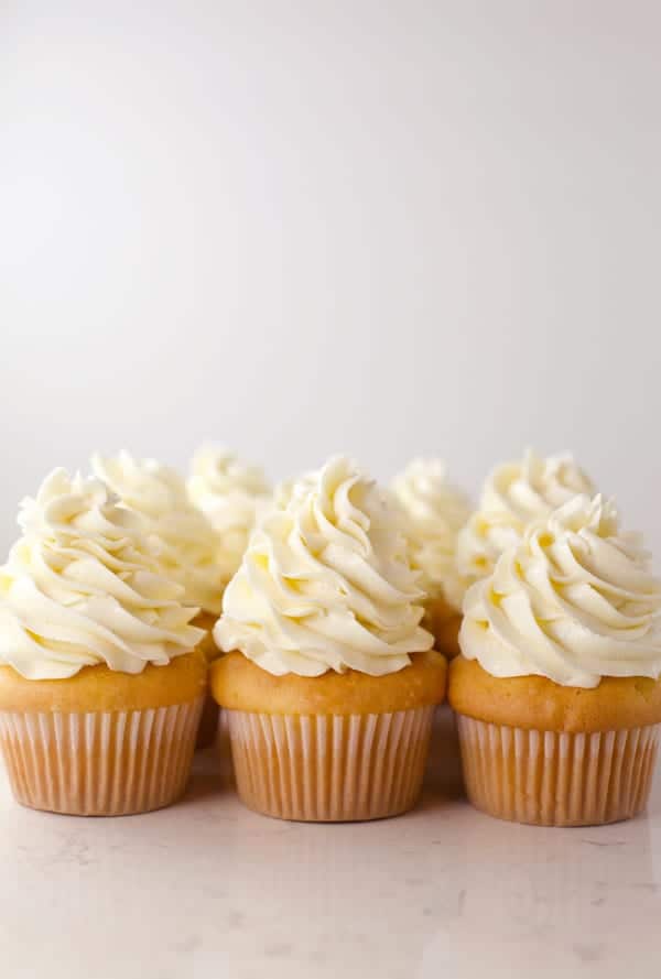 Swiss meringue buttercream cupcakes in a row