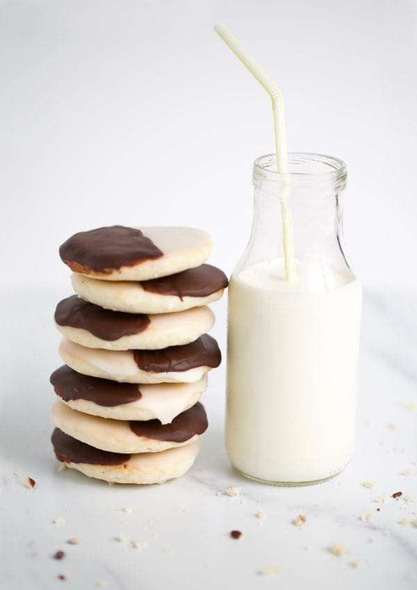 Stack of black and white gluten free cookies