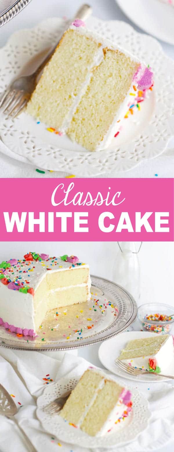 Slices of classic white cake on plates