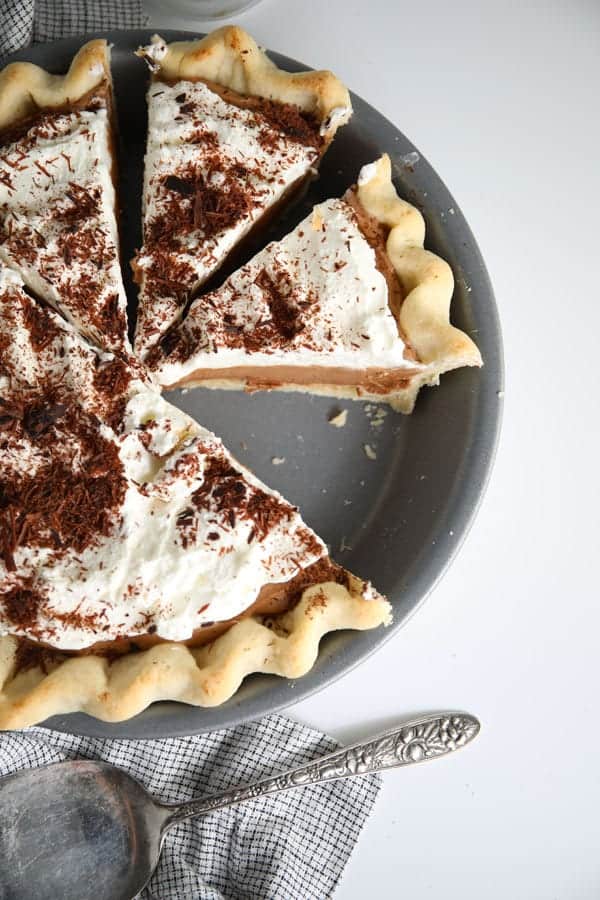 Homemade French silk pie with flaky crust made from scratch