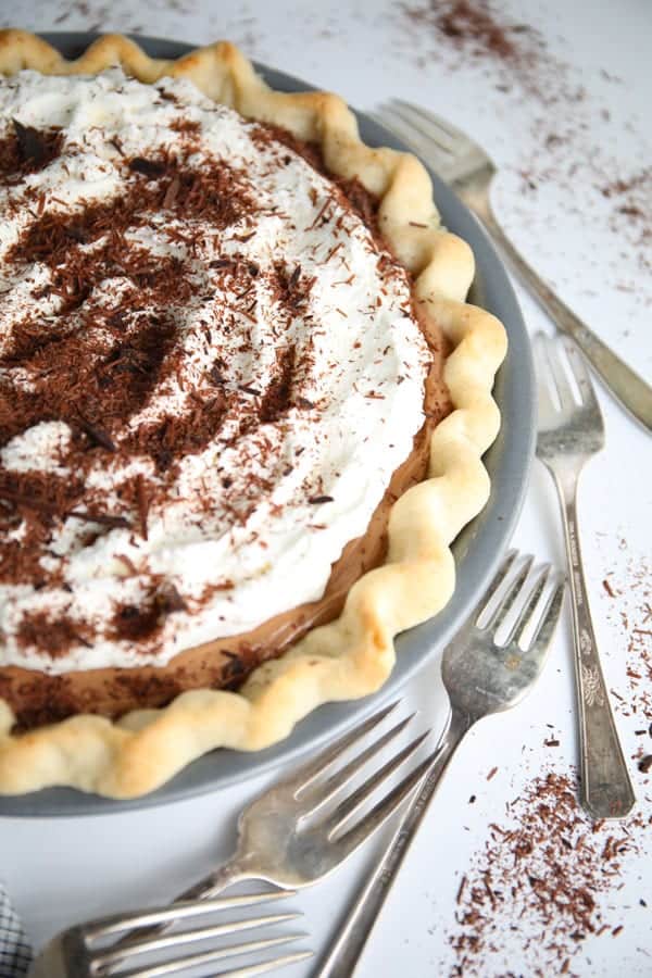 Chocolate silk pie with flaky crust