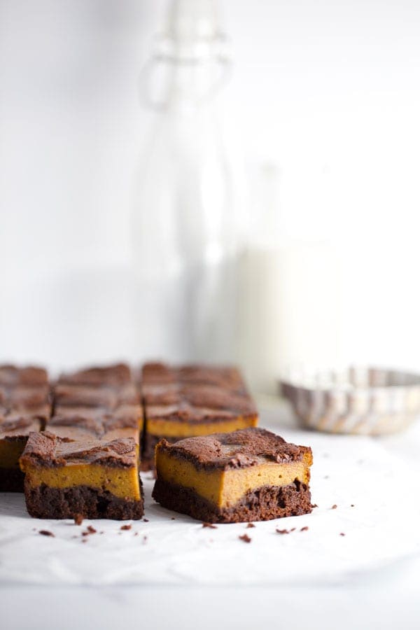 Pumpkin chocolate swirl brownies wide shot