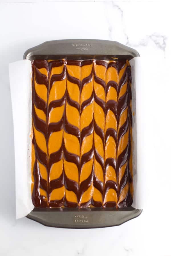 Batter for Pumpkin chocolate swirl brownies