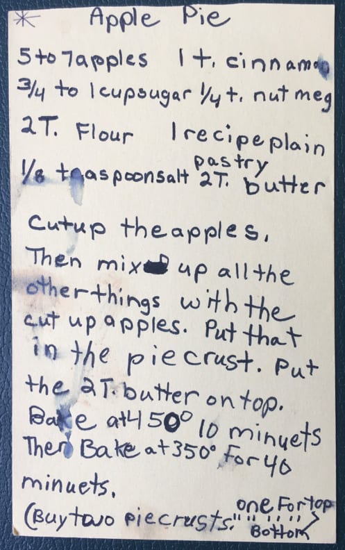 Apple pie recipe card