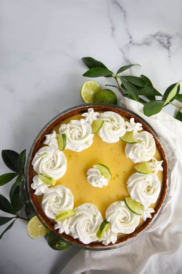 Flat lay shot of Classic Key Lime Pie with Whipped Cream