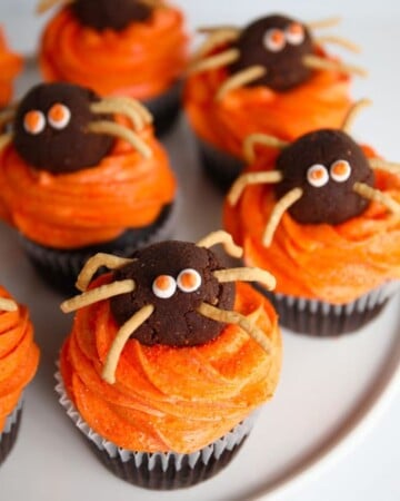 Halloween Spider chocolate cupcakes with buttercream frosting