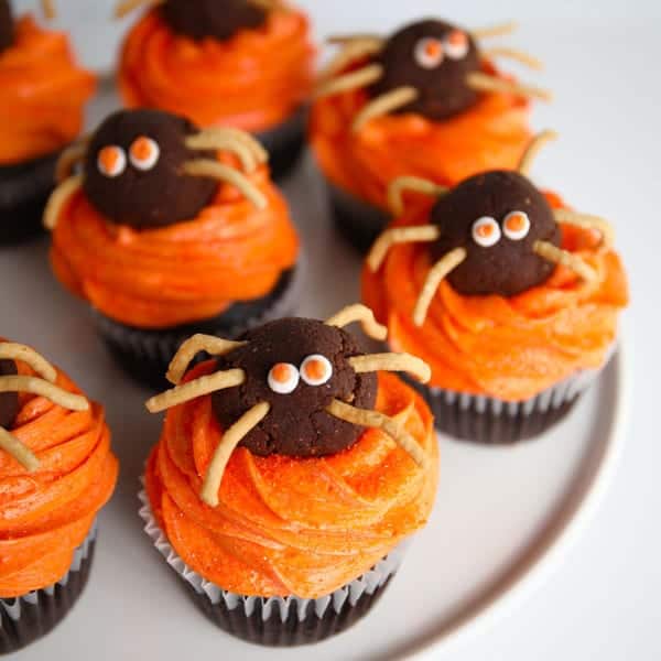 Halloween Spider chocolate cupcakes with buttercream frosting