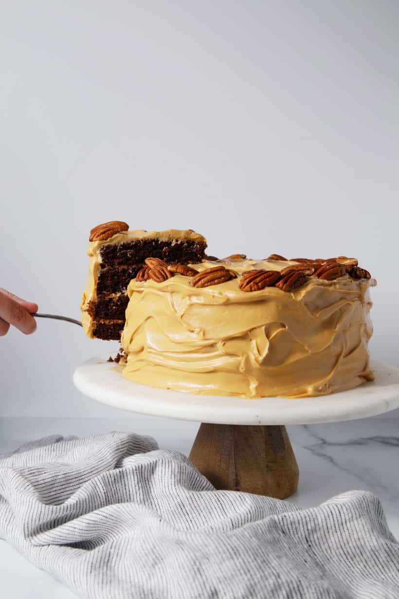 Salted caramel crazy chocolate cake with caramel cream cheese frosting easy recipe