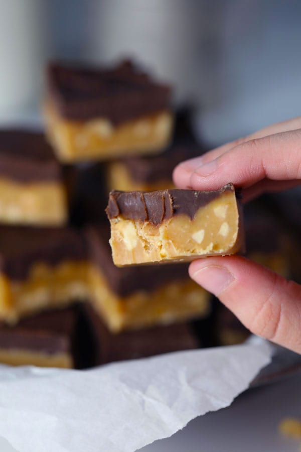 Easy homemade peanut butter chocolate fudge recipe made in microwave