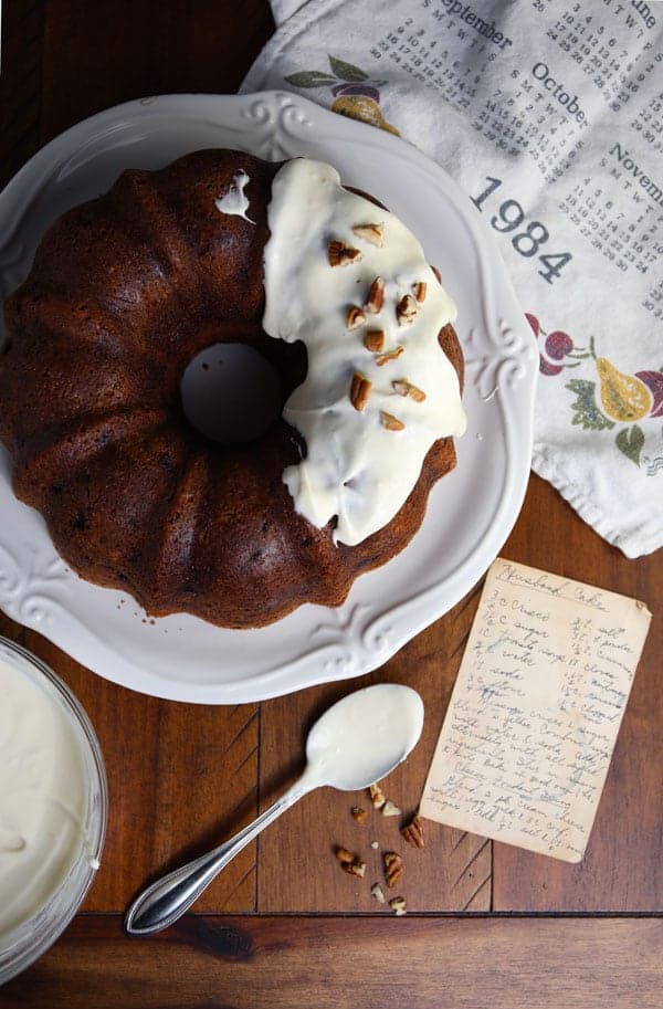 Grandma's vintage spice bundt cake recipe with cream cheese icing