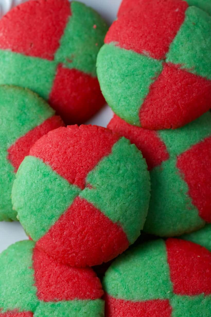 Christmas checkerboard shortbread cookies red and green