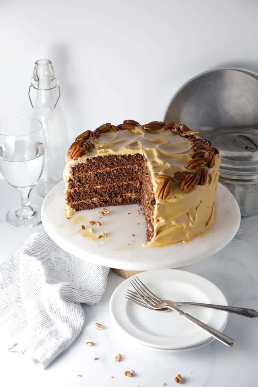 Easy Salted caramel crazy chocolate cake with caramel cream cheese frosting sliced cake