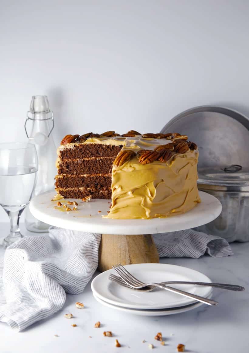 Salted caramel crazy chocolate cake with caramel cream cheese frosting easy recipe