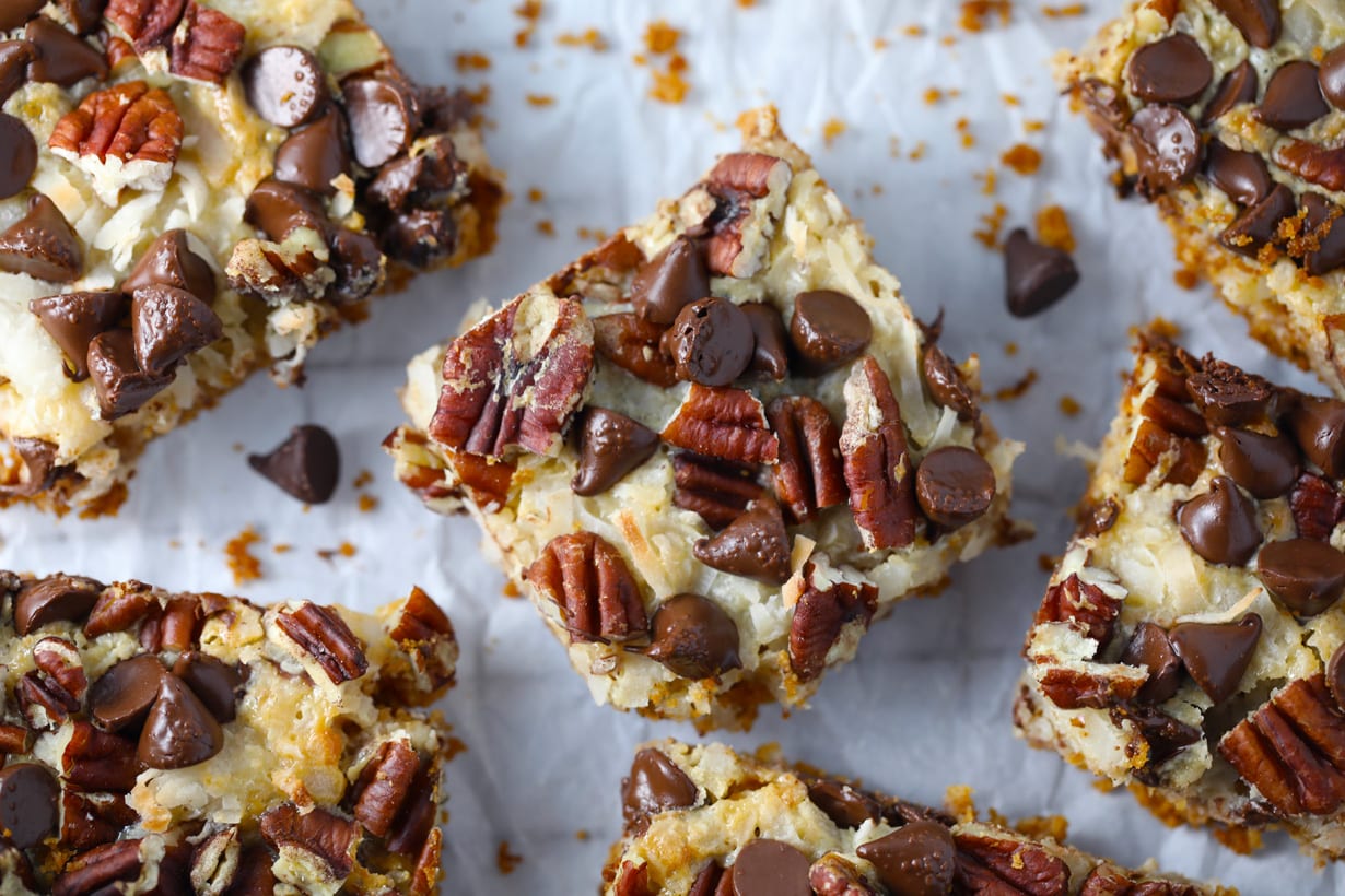 Seven 7 Layer Magic Cookie Bars Recipe with pecans