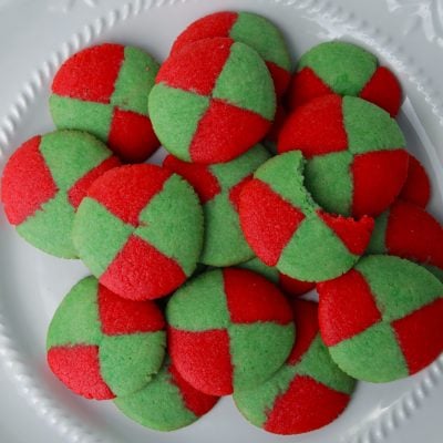 Checker board Christmas cookies red and green pattern