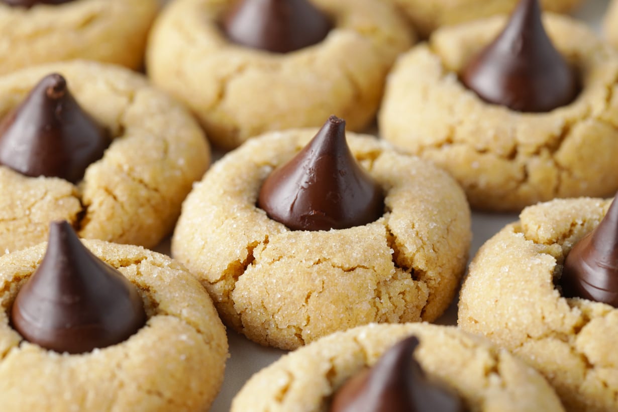 Classic peanut butter blossoms recipe from the pillsbury bake-off contest with chocolate kisses