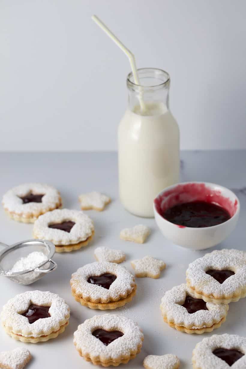 Jam filled heart shaped butter cookies perfect for the Christmas cookie swap