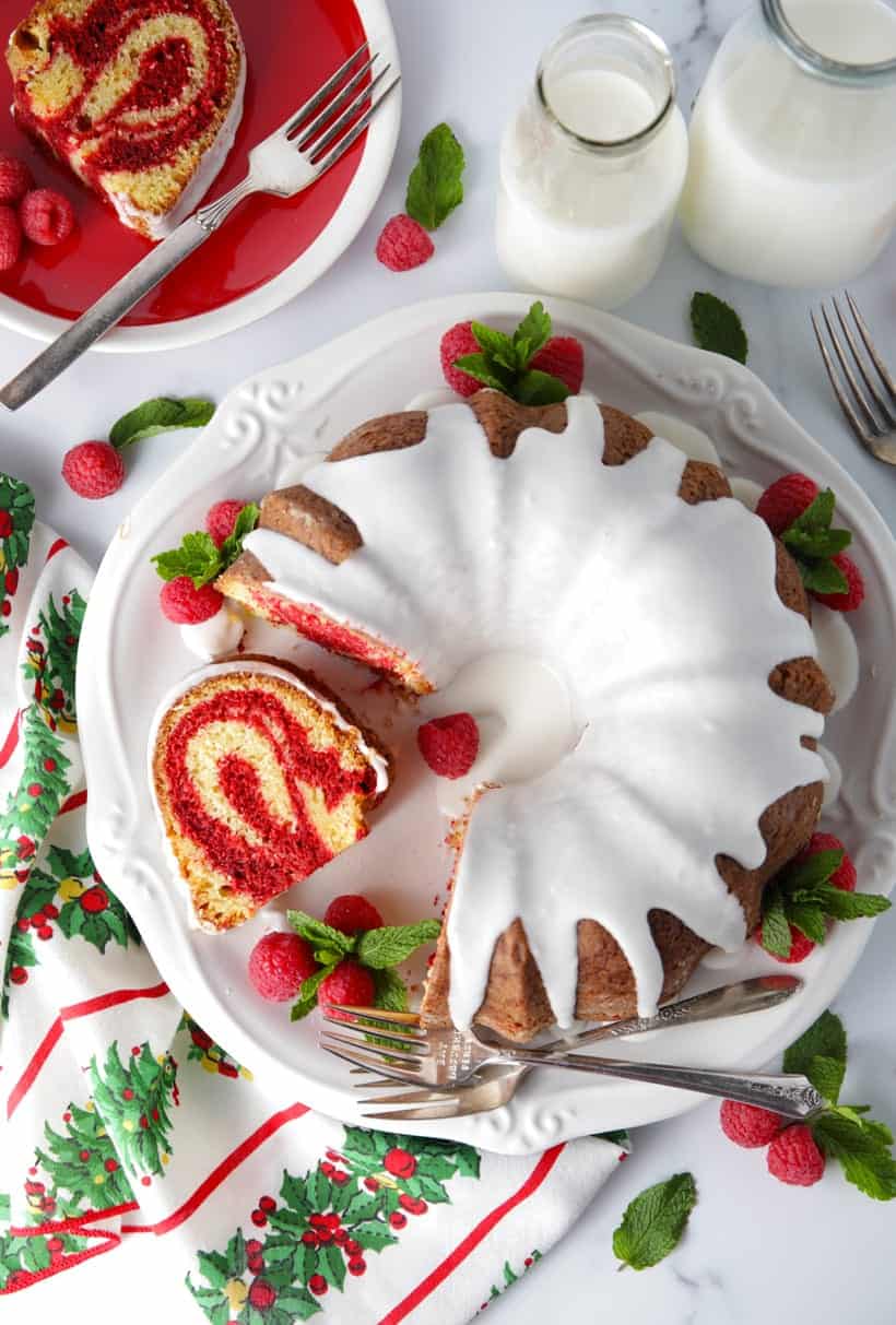 Red velvet marble bundt cake perfect for the holidays