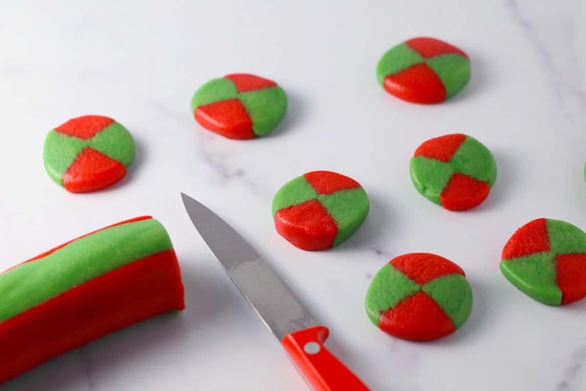 Slice and bake checkerboard pattern shortbread cookies for christmas