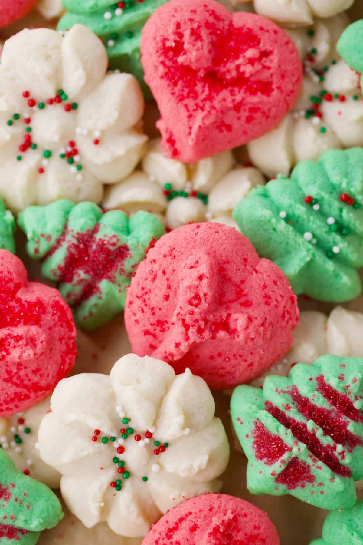 Lots of colorful Christmas Spritz cookies.