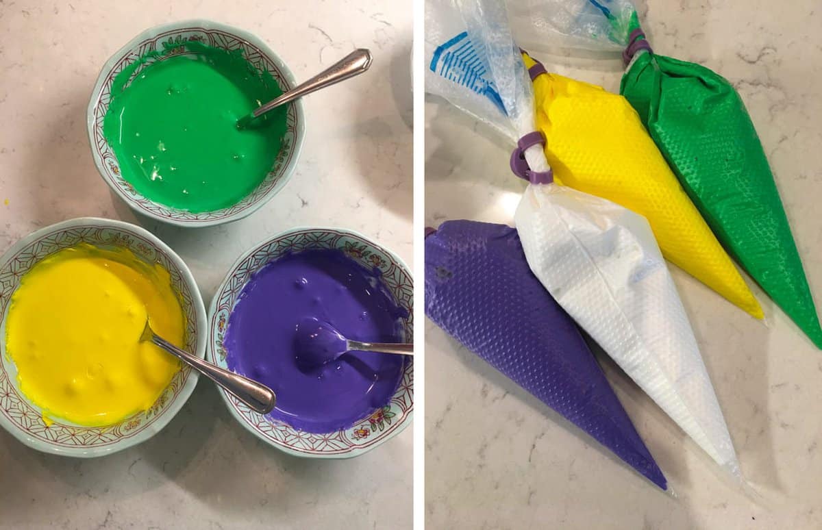 Royal icing in pastry bags