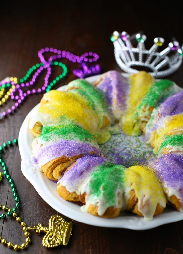 Easy recipe for king cake made with canned cinnamon rolls
