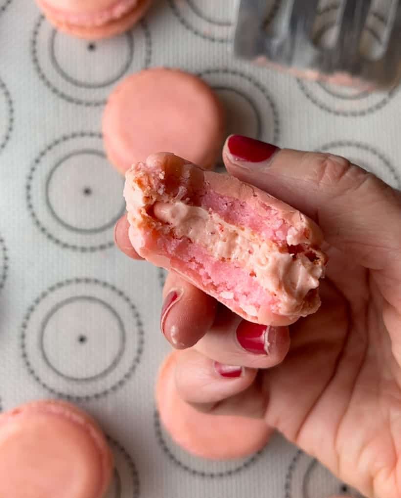 French macarons with strawberry filling