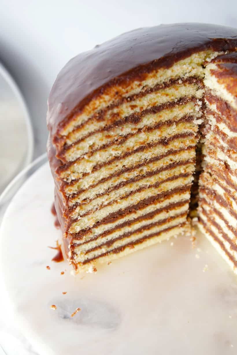 Yellow cake with boiled chocolate frosting