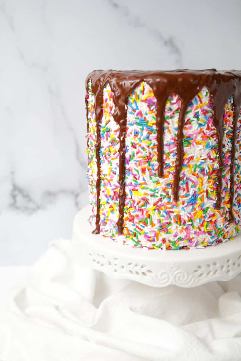 Rainbow Sprinkles Chocolate Drip Cake