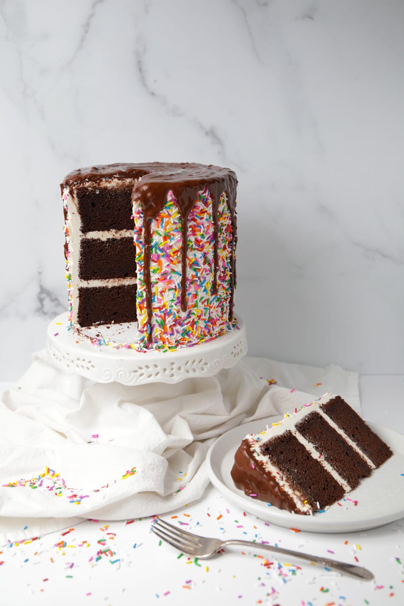 Sprinkles cake with chocolate drip