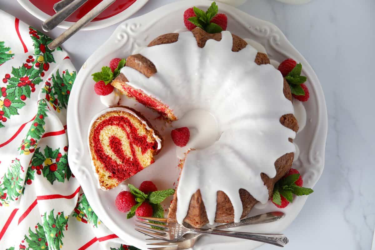 Red velvet marble bundt cake