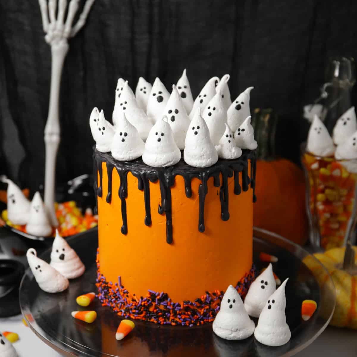 Meringue Ghosts Halloween Cake - Mom Loves Baking