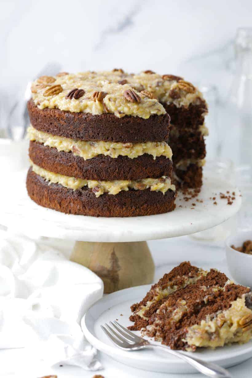 German chocolate cake sliced