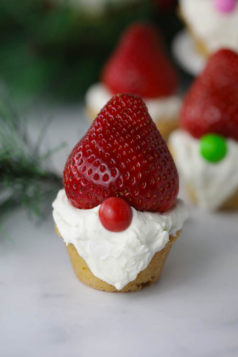 Gnome cookie cups with strawberry hat