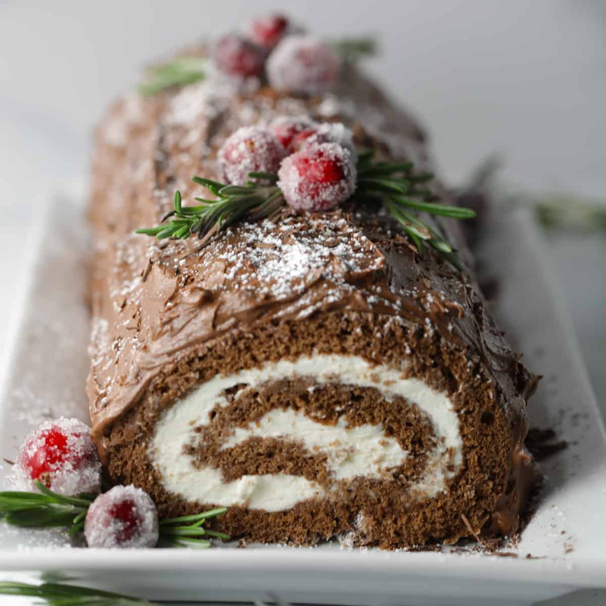 Yule Log Cake Recipe with Chocolate Ganache Icing