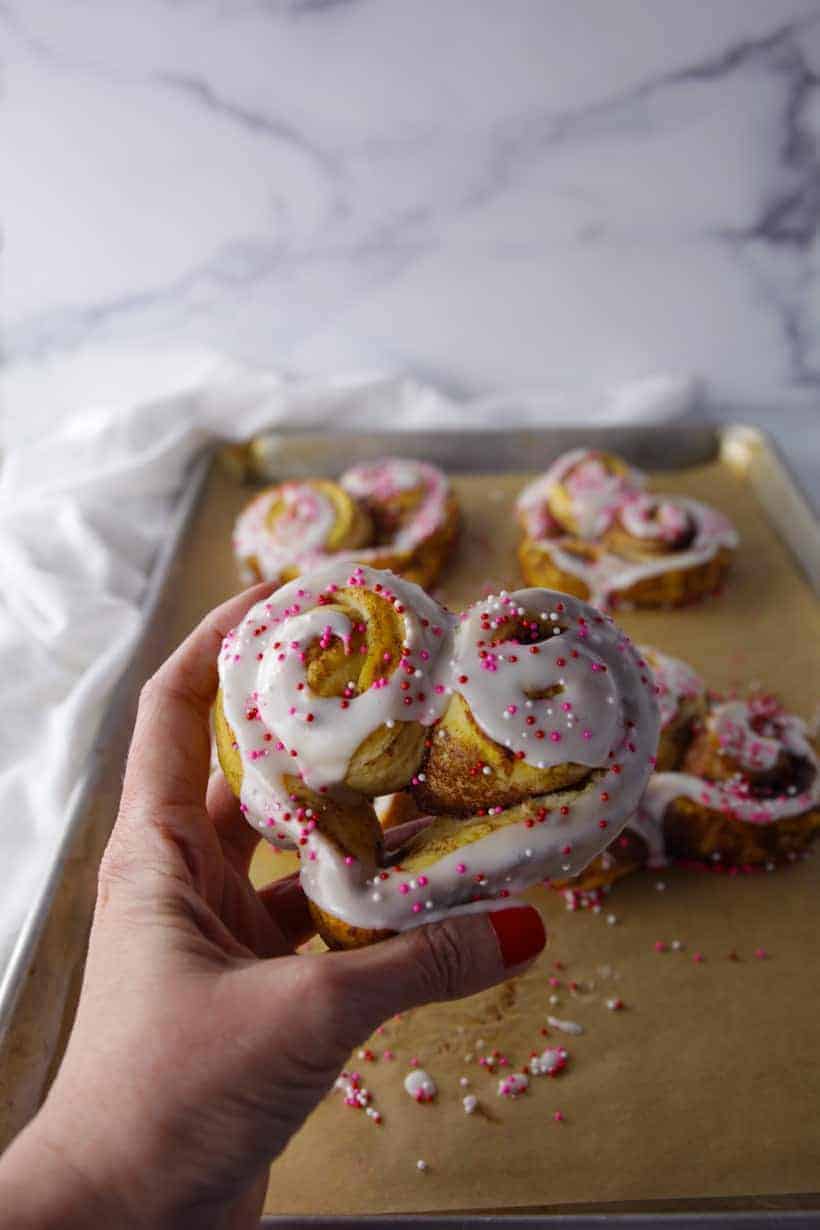 Valentine cinnamon rolls