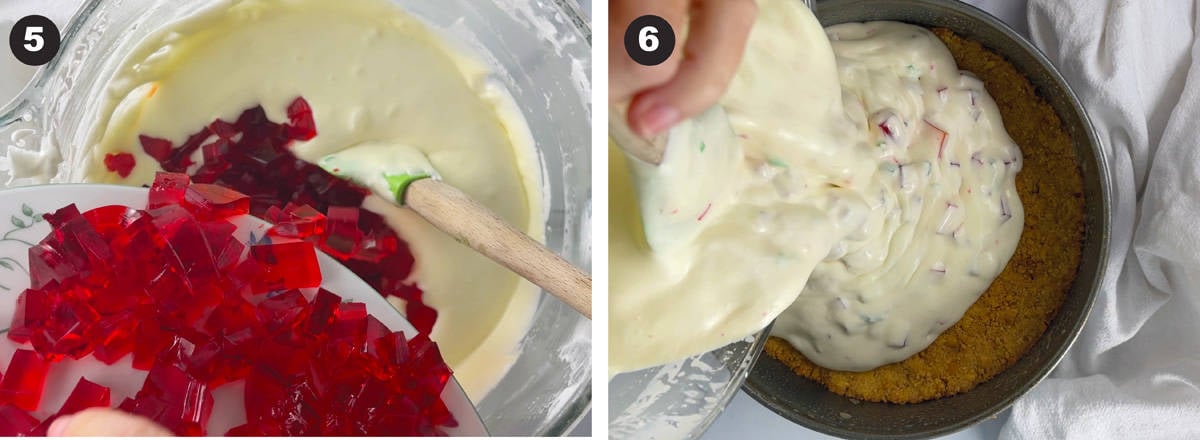 Steps five and six how to make a rainbow cake.